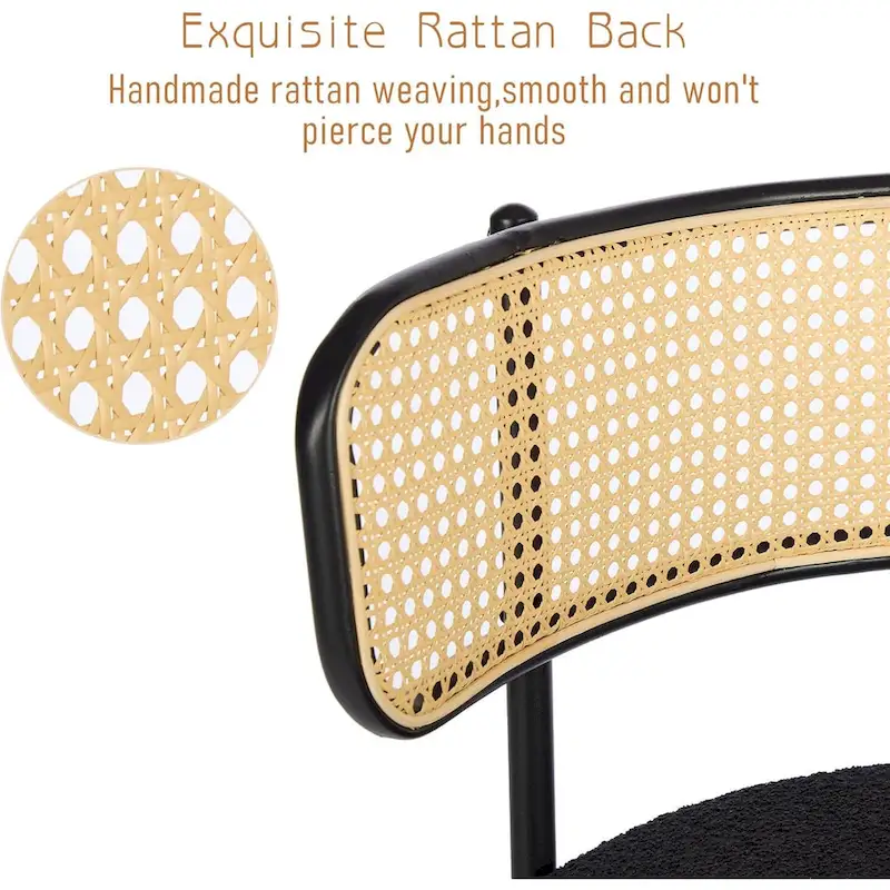 XINMICS Mid-Century Modern Dining Chairs, Boucle Upholstered Metal Side Chair with Rattan Cane Back, Set of 2 - set of 2