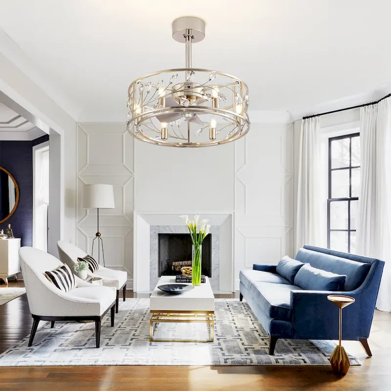 20  Caged Ceiling Fan with Crystal Light Kit Remote Control - 20 inch