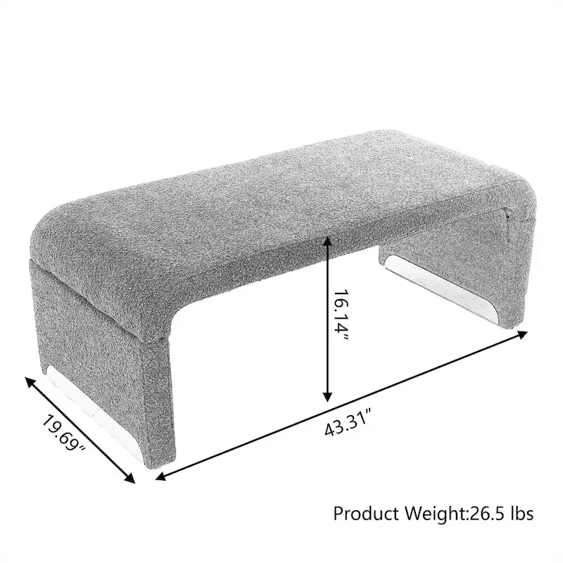 Modern New Boucle Fabric Loveseat Ottoman Footstool Bedroom Bench Shoe Bench With Gold Metal Legs