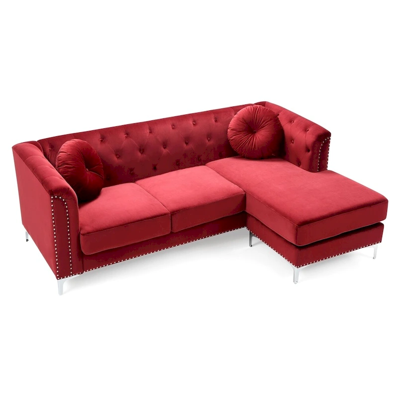 Pompano Velvet Button Tufted Sofa with Chaise