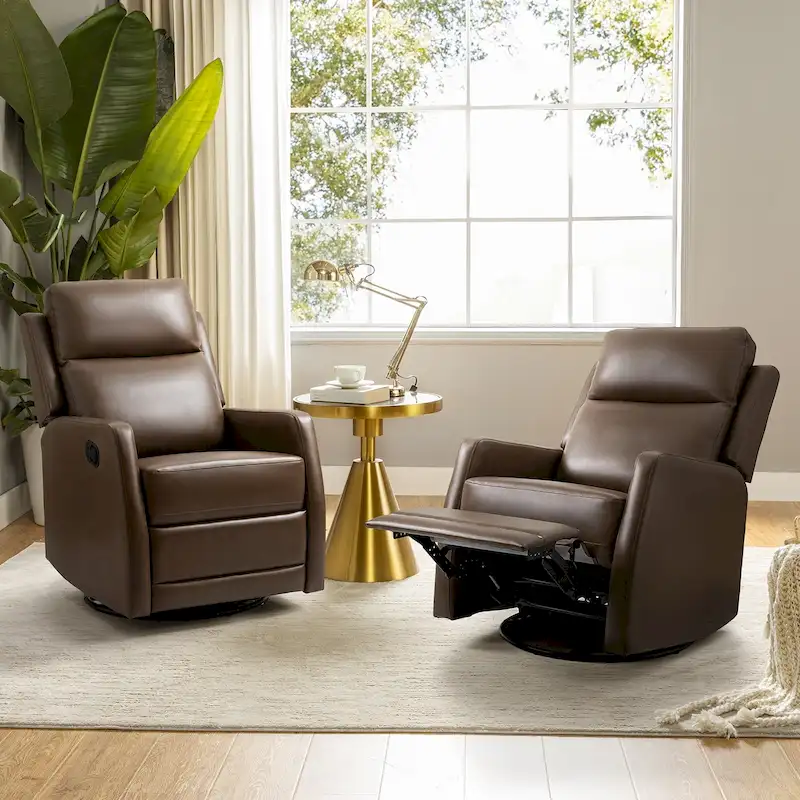 Esteban Modern Faux Leather Manual Rocking Swivel Recliner with Wingback Set of 2
