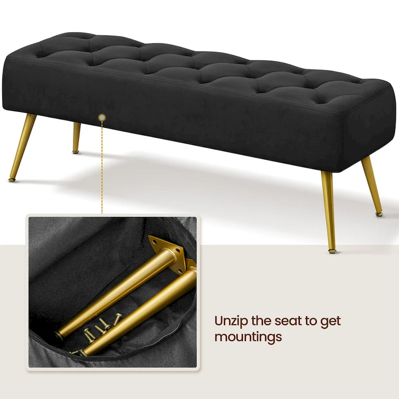 Yaheetech Upholstered Footstool Velvet Ottoman Button-Tufted Table Bench - 45 16 17