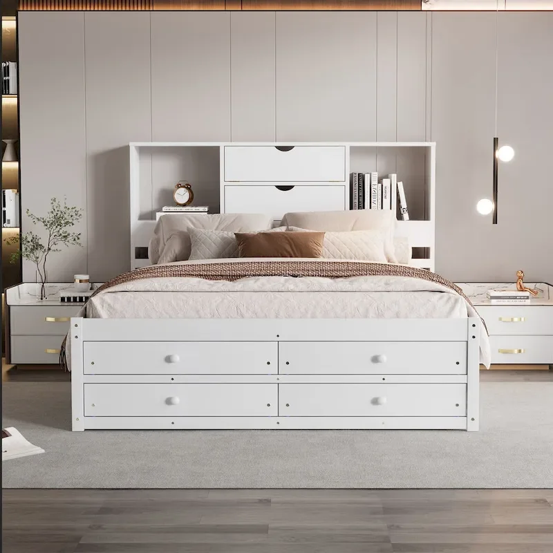 Queen Size Platform Bed with Storage Headboard