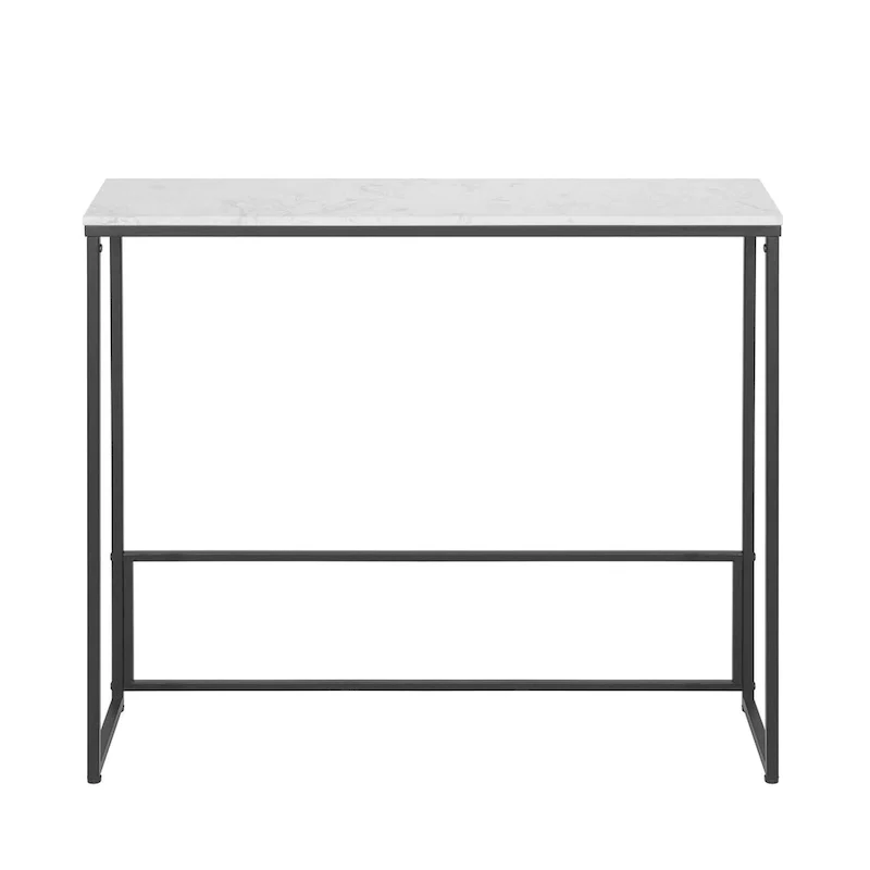 Maypex White Quartz Stone Narrow Console Table with Black Base