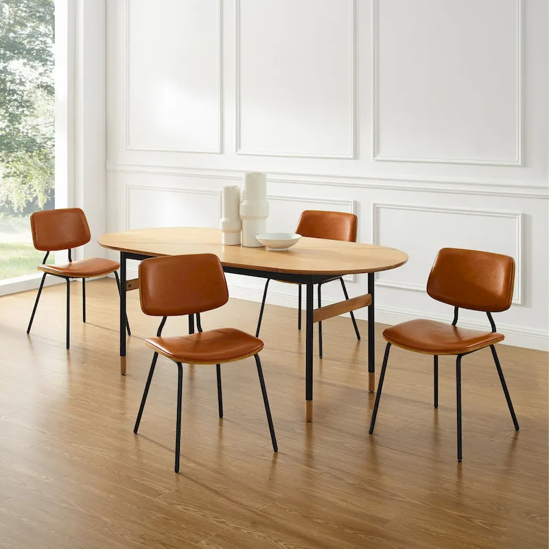 Art Leon Set of 2 Mid-century PU Leather Bentwood Dining Chairs