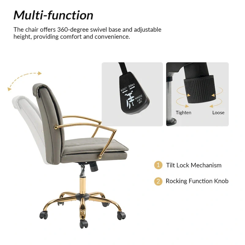 Ignacio Modern Leather Rocking Office Chair with Metal Base by HULALA HOME