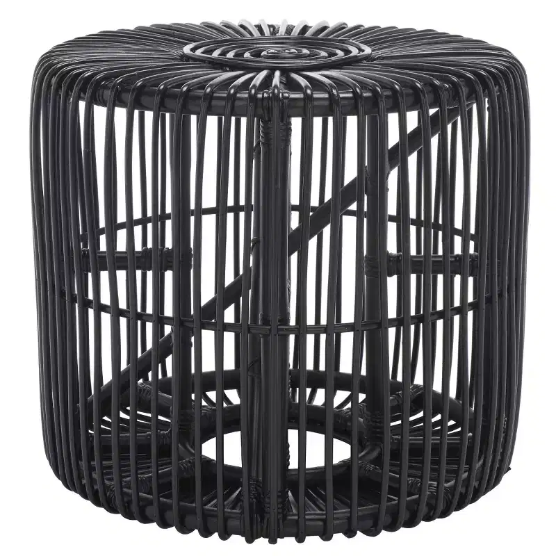 Round Rattan Accent Table, Black / Honey Natural, 1-Piece