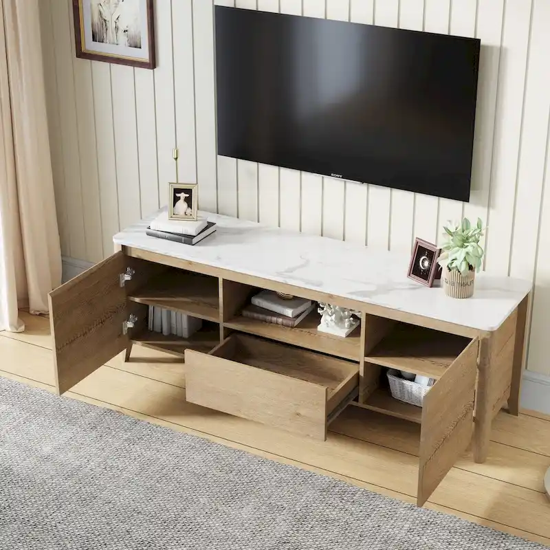 58 TV stand with LED Lights Entertainment Center TV cabinet with Storage for Up to 80 inch for Gaming Living Room Bedroom