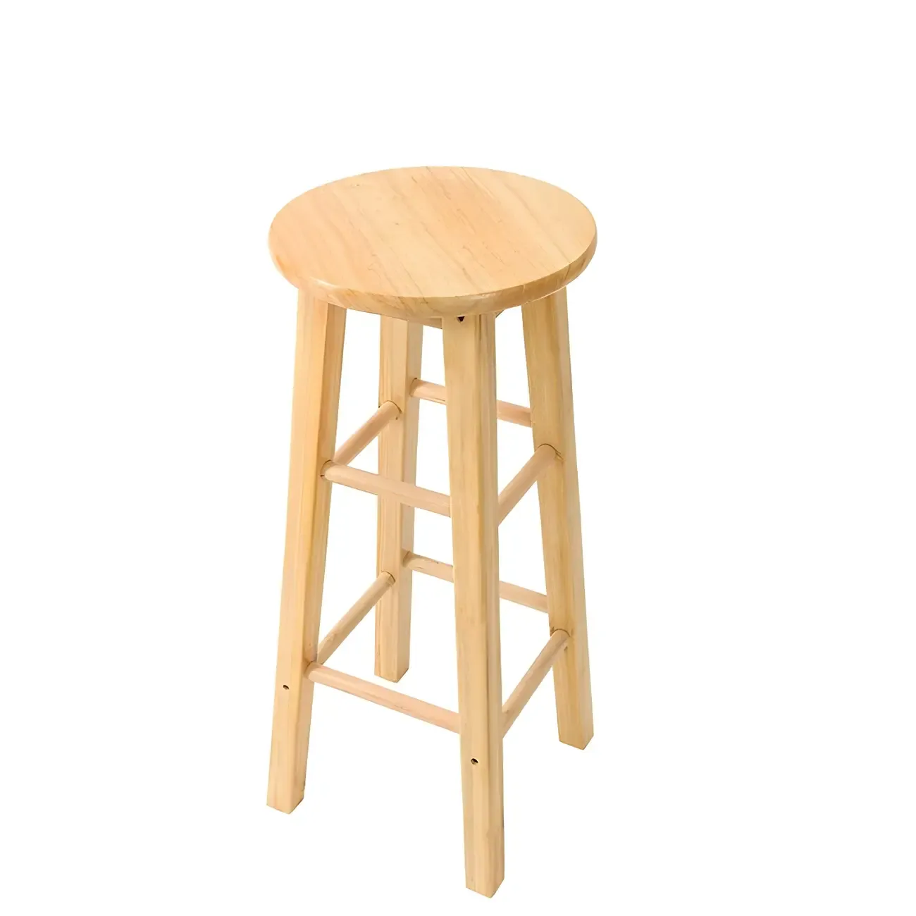 Round Oak Wood Backless Counter Height Bar Stool