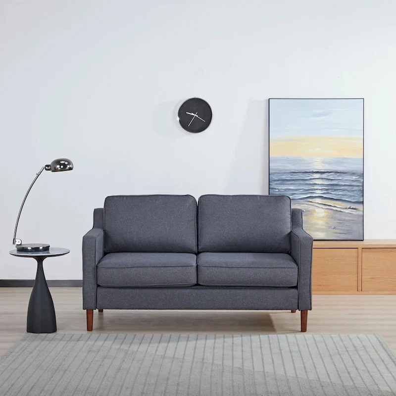 Sedona Modern Loveseat Sofa, Faux Linen / Vegan Leather Couch - N/A