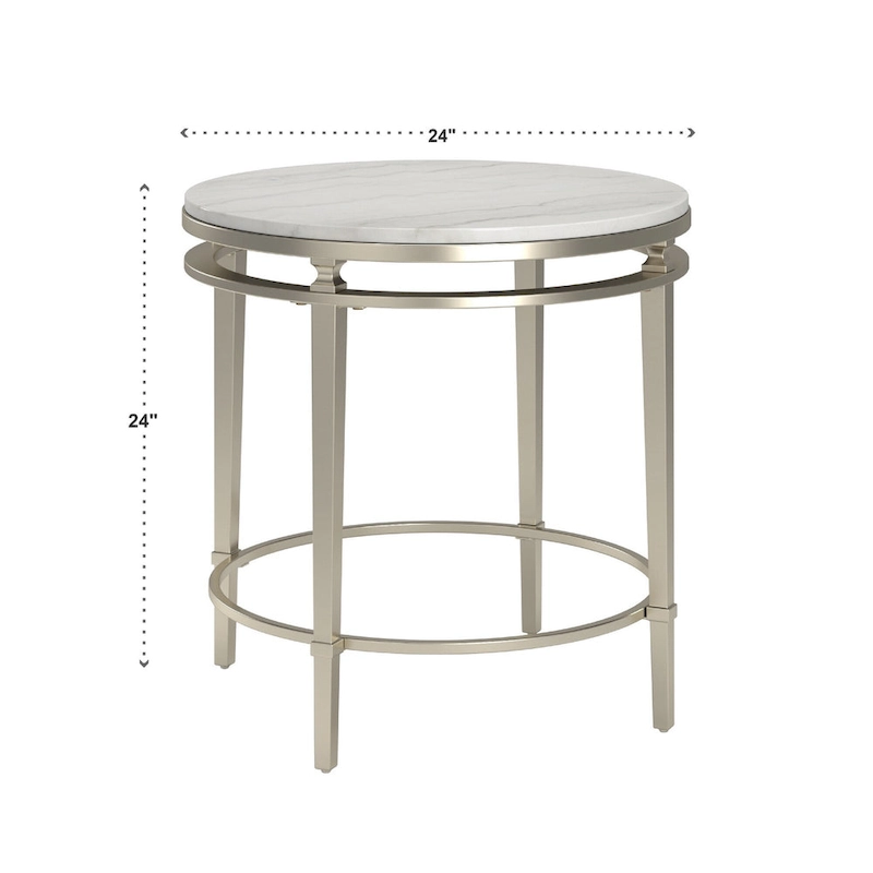 Egan Champagne Silver Finish Round Marble Top End Table by iNSPIRE Q Modern