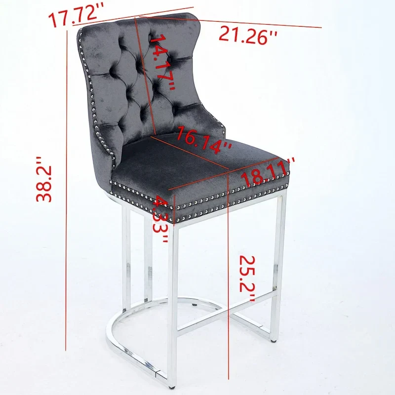 Modern Velvet Barstools 26 Counter Height Kitchen Island Chairs,Set of 2