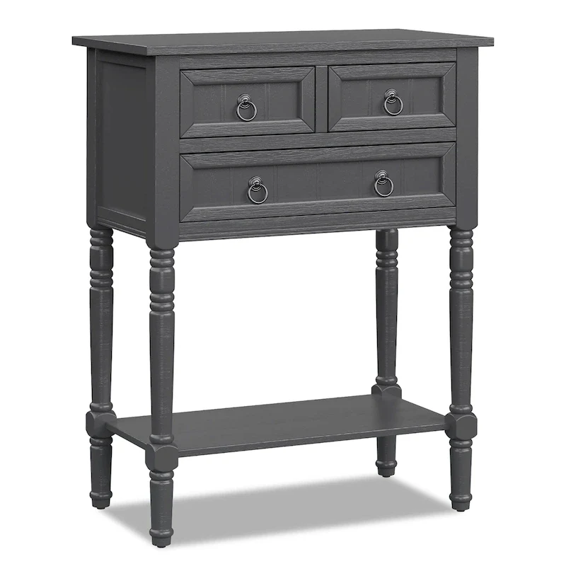 Console Entryway Table with 3 Drawers Open Shelf Beige/Dark Grey
