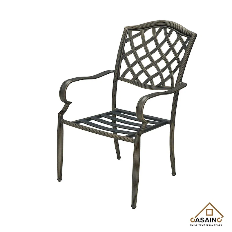4-Piece Brown Cast Aluminum Outdoor Arm Dining Chair Patio Bistro Chairs with Cushion