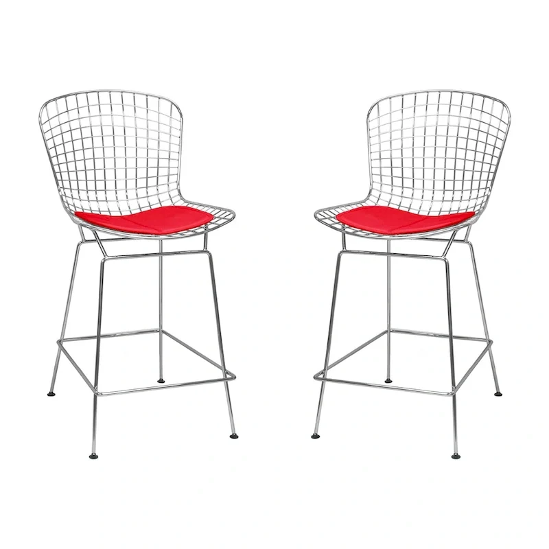 Mid Century Modern Chrome Wire Counter Stool (Set of 2) - N/A