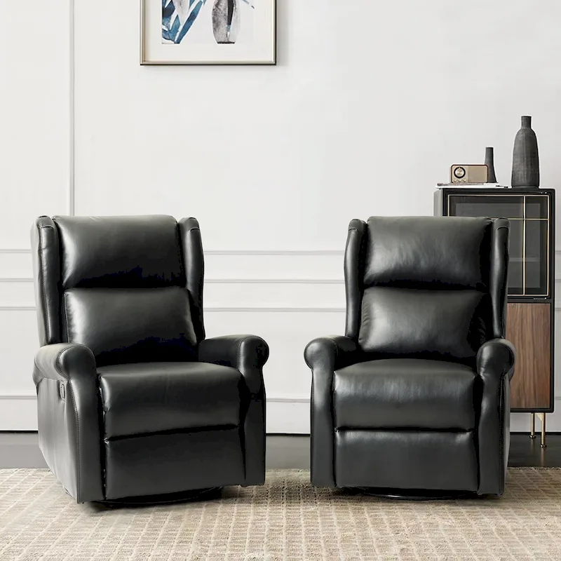 Baksoho Swivel Nursery Faux Leather Recliner with Metal Base Set of 2 by HULALA HOME