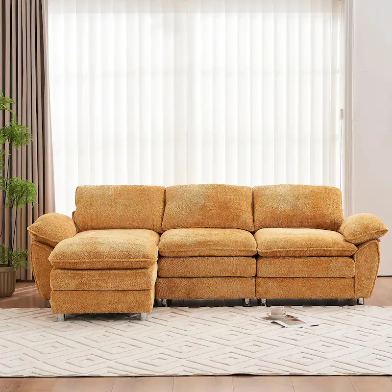 Yellow 101.6 Chenille L-Shaped Sectional Sofa with Ottoman