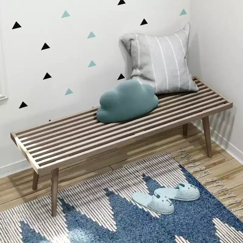 Mid-Century Solid Wood Bench – Black/Clay/Natural/Pecan/Teal/Walnut/White/Yellow – Seats 1