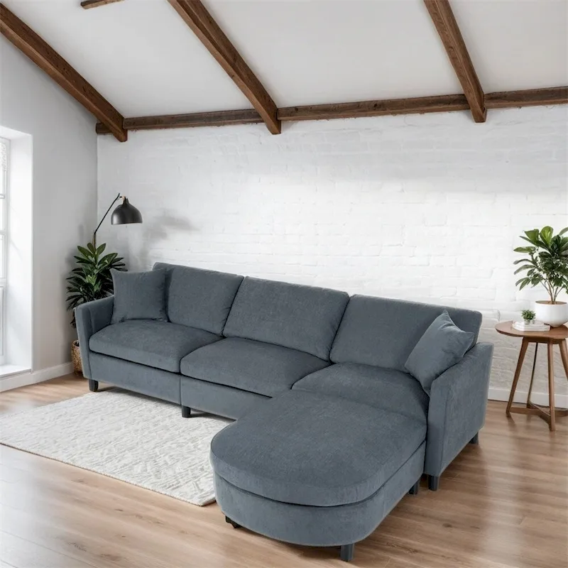 108 Modern Fabric Sectional Sofa with Ottoman and Pillows