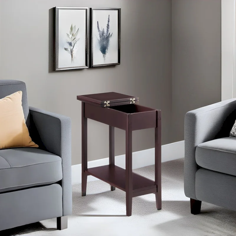 Narrow Flip-Top End Table with Drawer & Shelf, Gray/Black/Espresso/Cream/White/Cherry