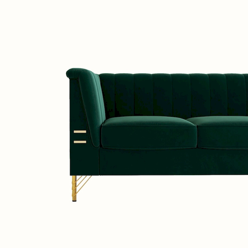 Modern Designs Velvet Upholstered Living Room Sofa, 3 Seat Sofa Couch With Golden Metal Legs with green Sofa - 83.46*31.9*30.5