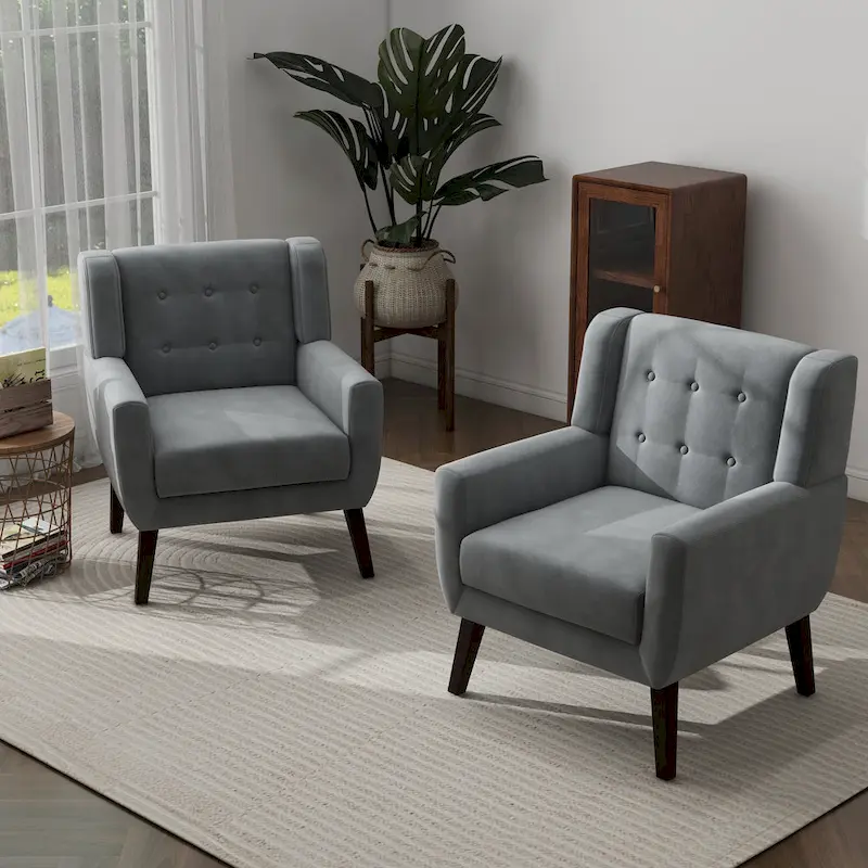 Set of 2 Velvet Living Room Accent Chair Upholstered Armchair