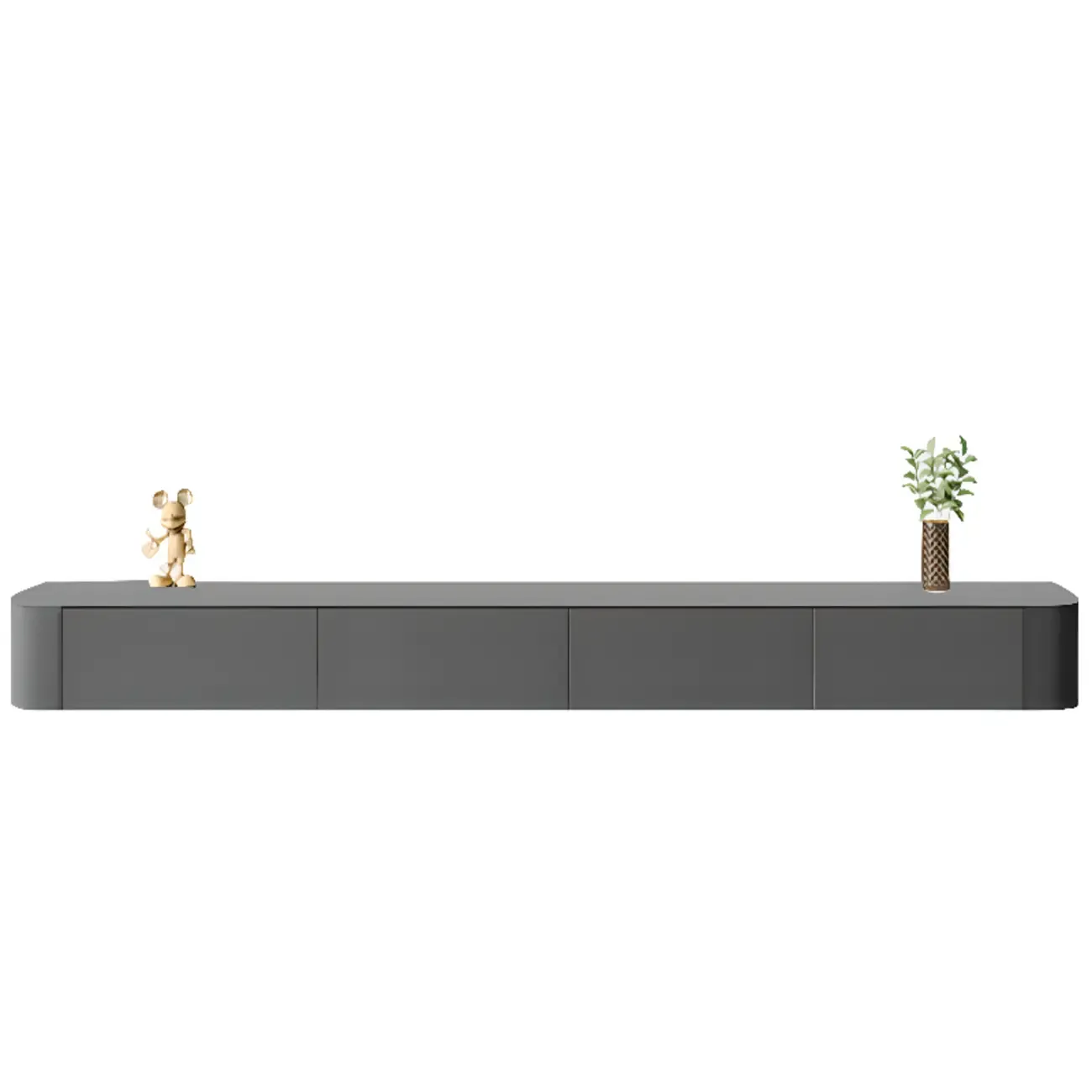 87 Grey Solid Wood Long Floating TV Stand with Drawers