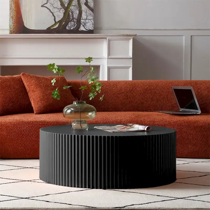 Modern Round Wood Coffee Table-Black