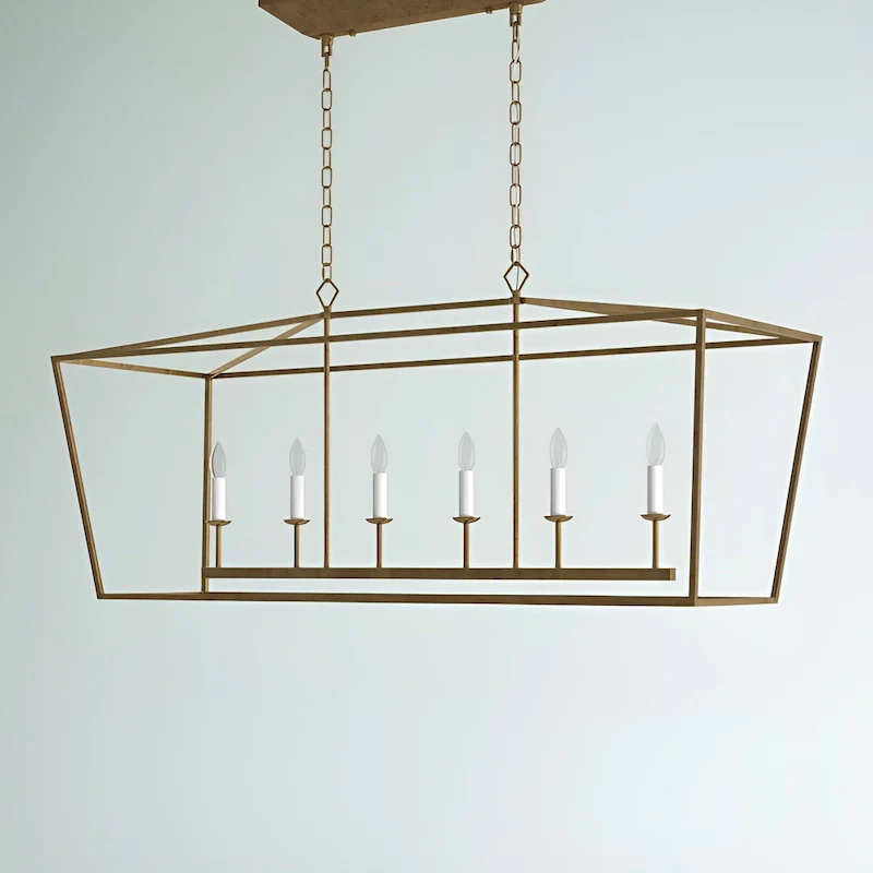 6 - Light Gold Lantern Pendant, Large Cage Style Iron Art Design