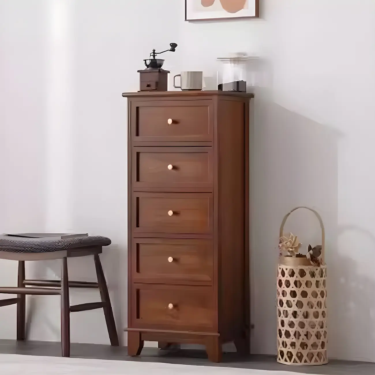 Industrial Rectangular Brown Wooden Drawer Cabinet