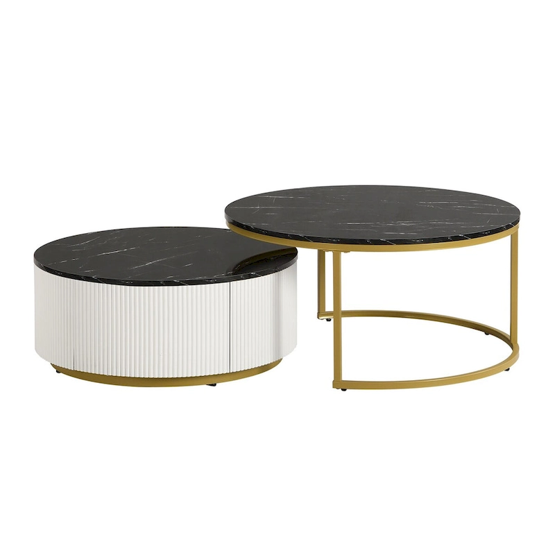 Modern Round Nesting Coffee Table with Drawer (Set of 2) by Harper&Bright Designs
