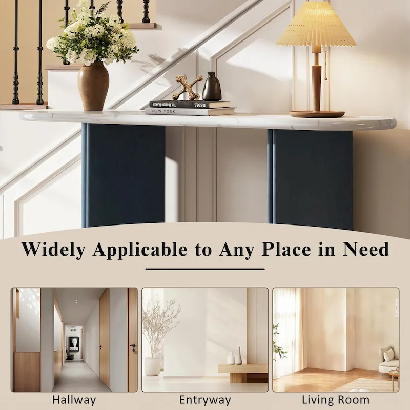 Narrow Console Table, Entryway Table,Navy+White