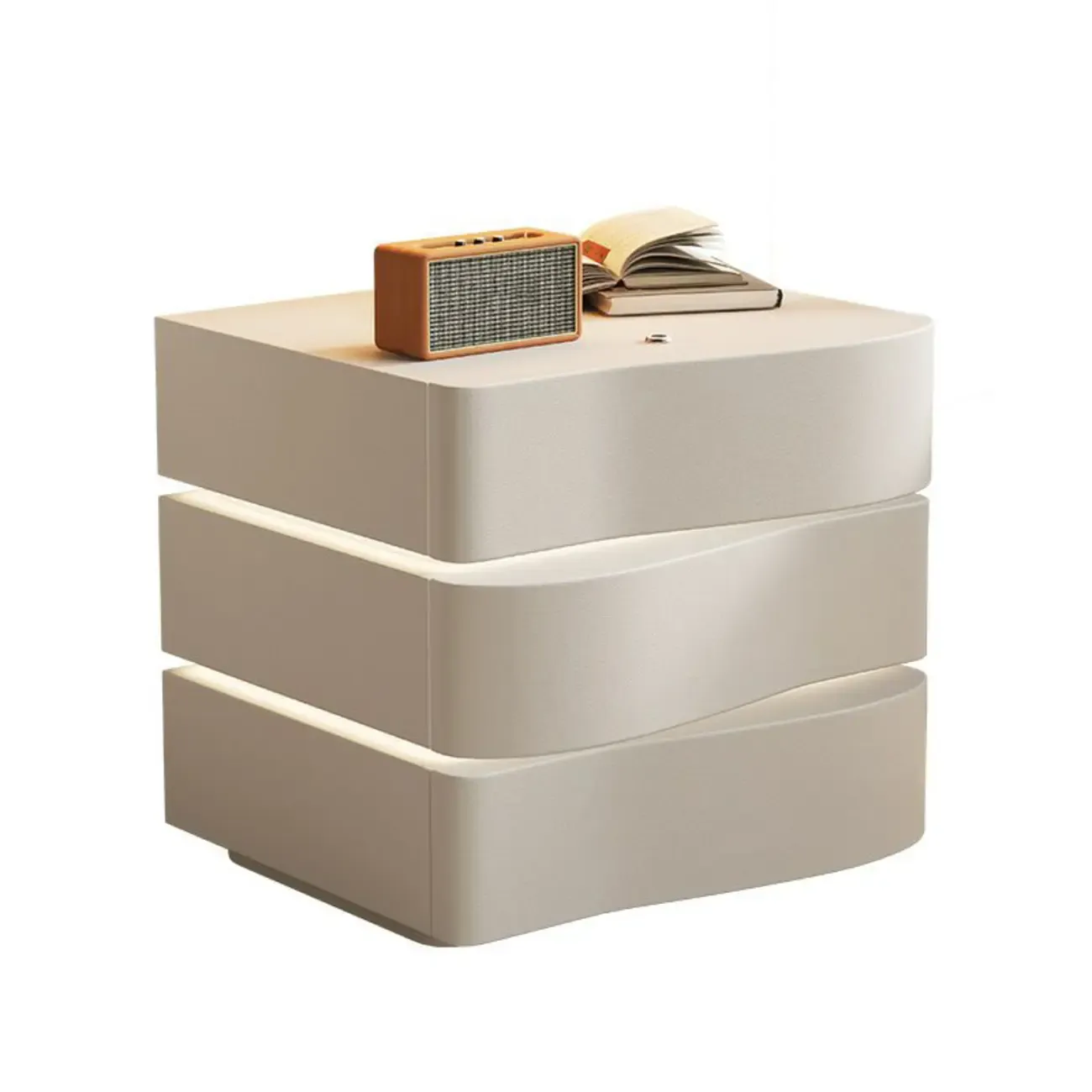 Modern White Waved Wood 3-Drawer Nightstand