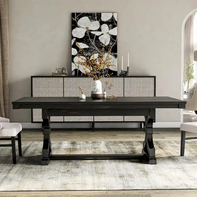Furniture of America Kieran Farmhouse Black 79-inch Solid Wood Dining Table