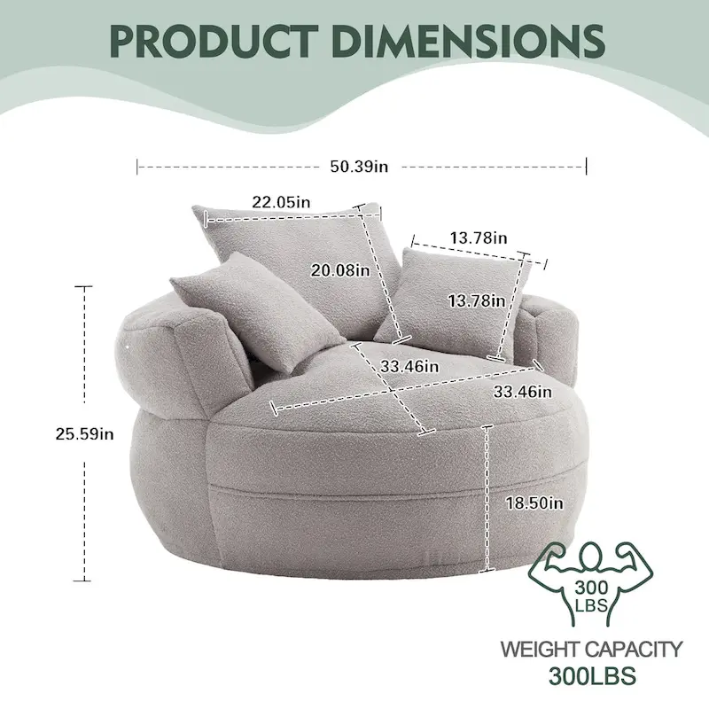 Circular wide living room fabric sofa, balcony homestay lazy sofa chair