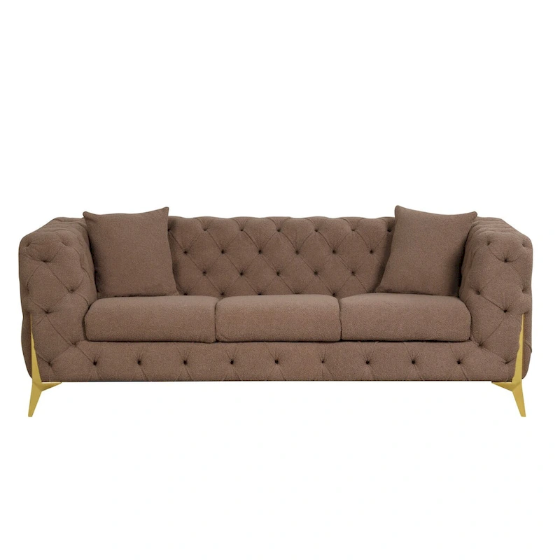 3 Pieces Mid-century Modern Buckle Fabric Living Room Sofa Set Sectional