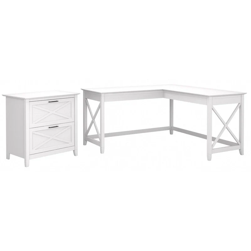 Key West 60W L Desk with 2 Drawer File Cabinet by Bush Furniture