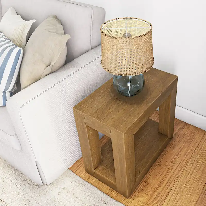 Plank and Beam Modern Rectangular Side Table with Shelf