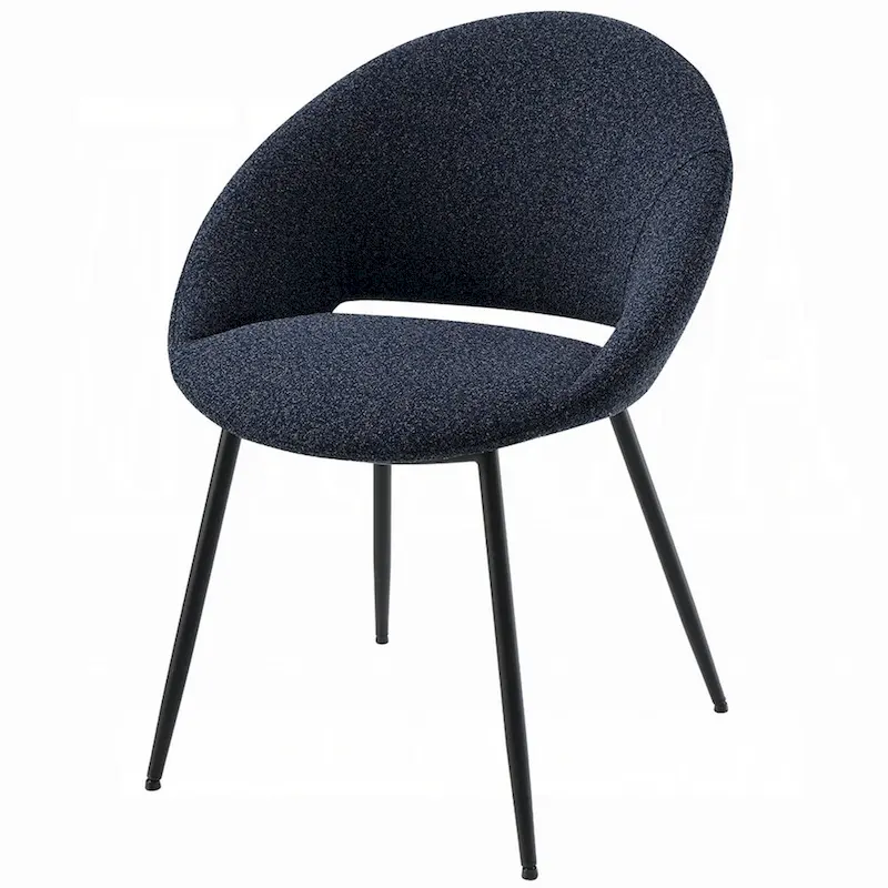 Laus Side Dining Chair Set of 2, Black Boucle, Sleek Black Metal Frame