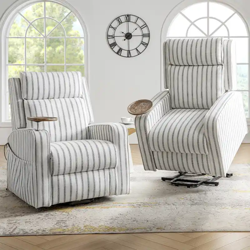 Darrell Modern Lift Assist Massage and Heating Power Recliner with Charing and Soild Wood Tray Set of 2by HULALA HOME