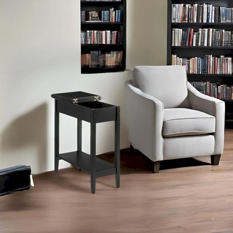 Narrow Flip-Top End Table with Drawer & Shelf, Gray/Black/Espresso/Cream/White/Cherry
