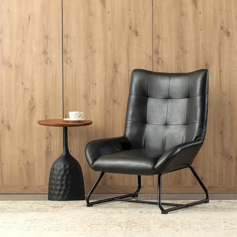 Glitzhome 35.5H Leatherette Wingback Accent Chair With Metal Legs