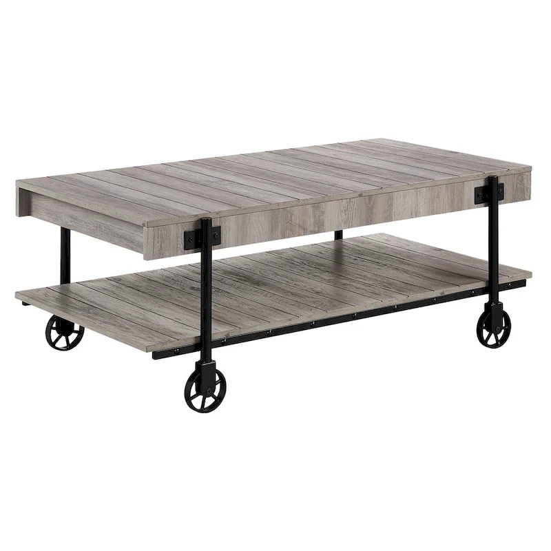 Farmhouse Steel 2-Piece Coffee Table Set with Shelf
