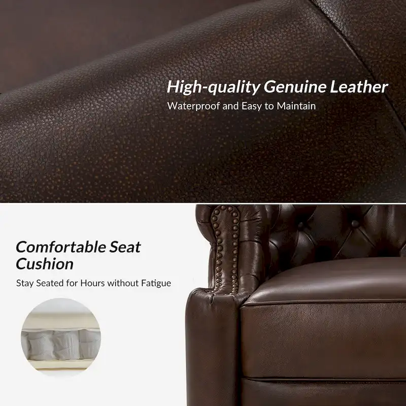 Felipe Modern Genuine Leather Swivel Chair With Tufted Back By HULALA HOME