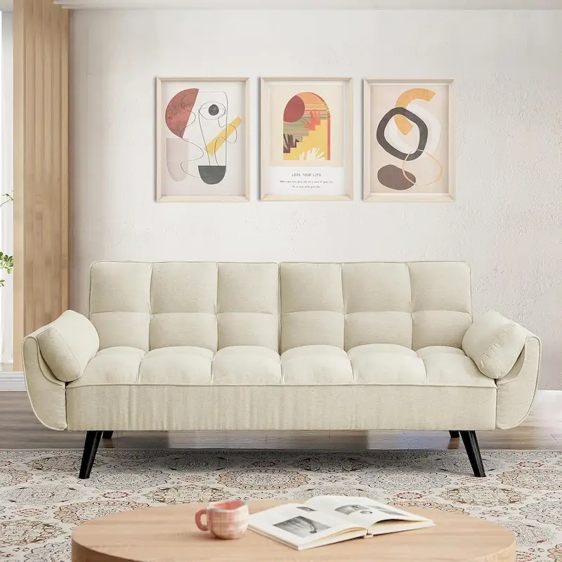 75.39 IN. Futon Sofa Bed, Convertible Upholstered Couch Sleeper with Reclining Sleeper Split Tufted Back