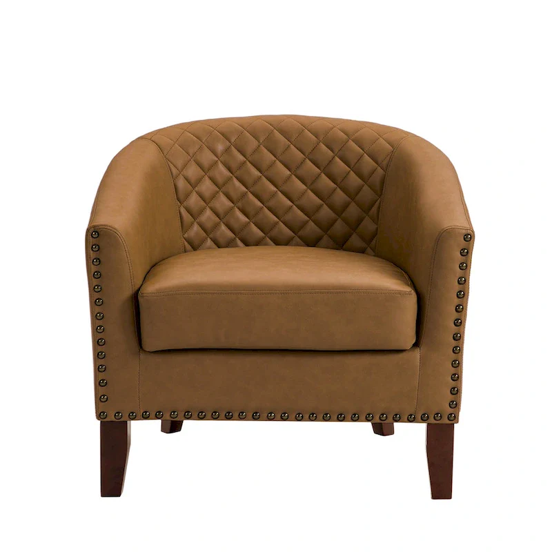 Axia 4 Set Modern Faux Leather Barrel Accent Chair with Wood Legs