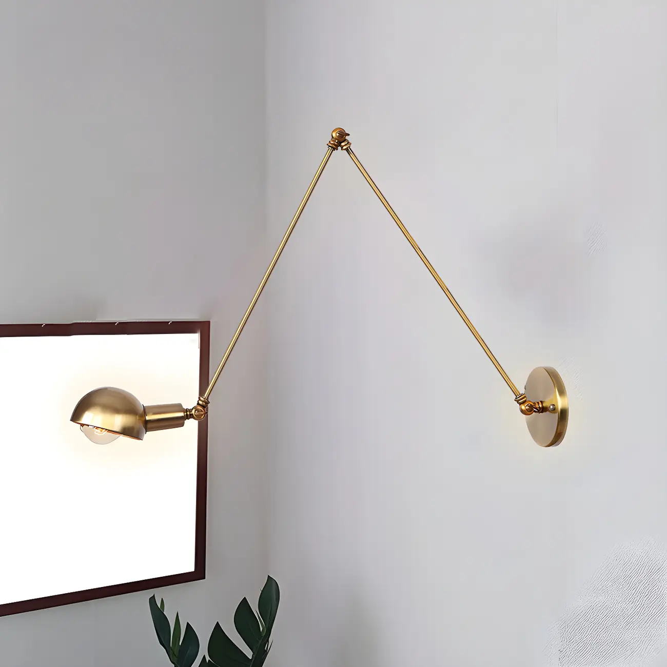 Gold and White Dome Swing Arm Wall Light