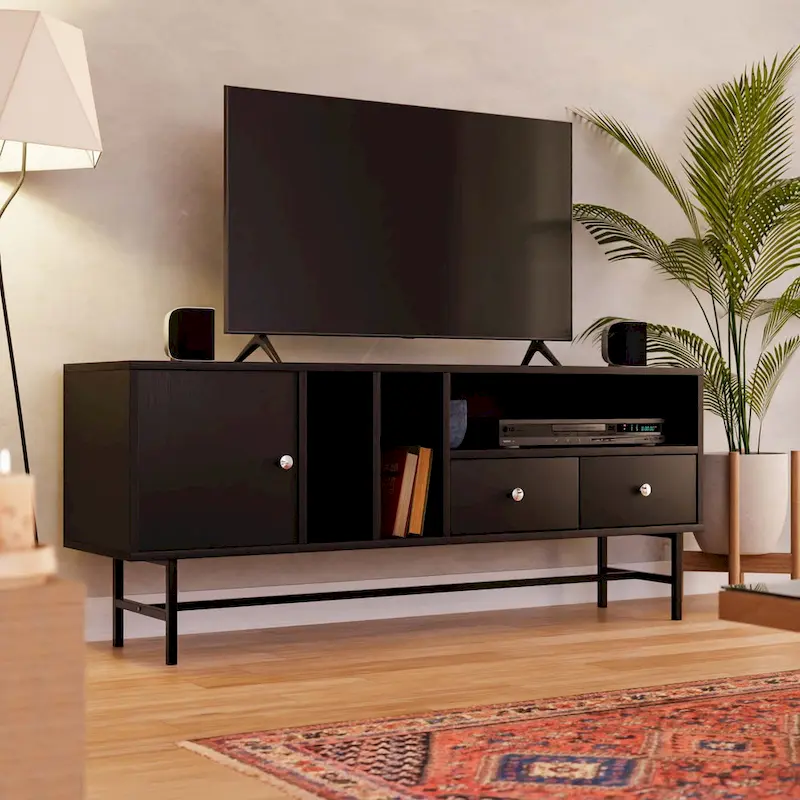Rochester 2-Drawer 4-Shelf TV Stand Credenza with Iron Legs