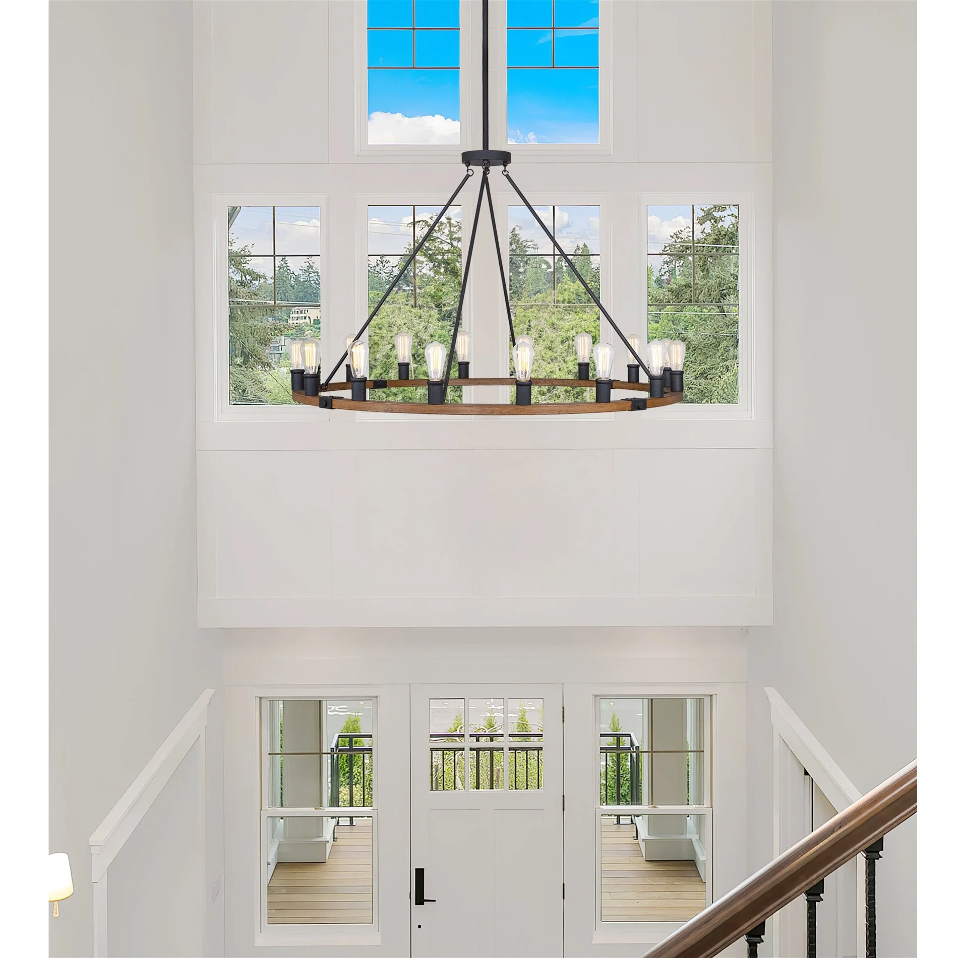 Homestead 48 Large Farmhouse Wagon Wheel Foyer Chandelier