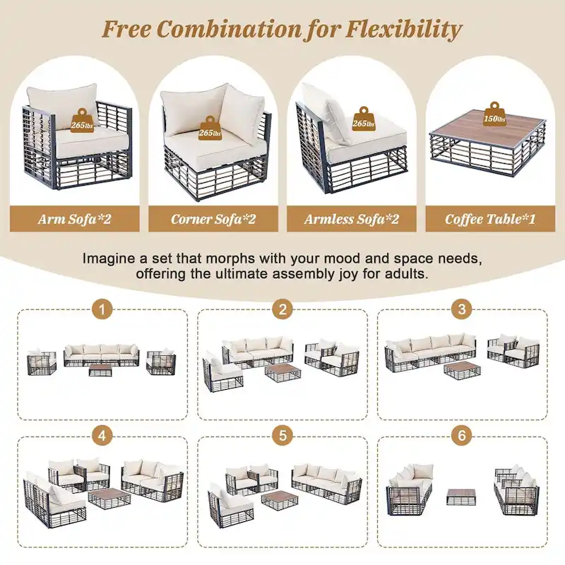 Patio Sectional Sofa Set,Garden Conversational Furniture Set,7 PCS